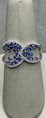 14K White Gold Blue Stone & Diamond Interlocking Sprinkles Ring (27462)